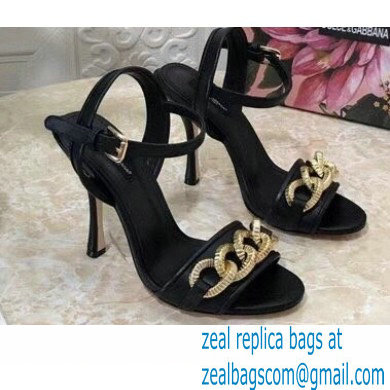 Dolce & Gabbana Heel 10.5cm Leather Chain Sandals Black 2021 - Click Image to Close